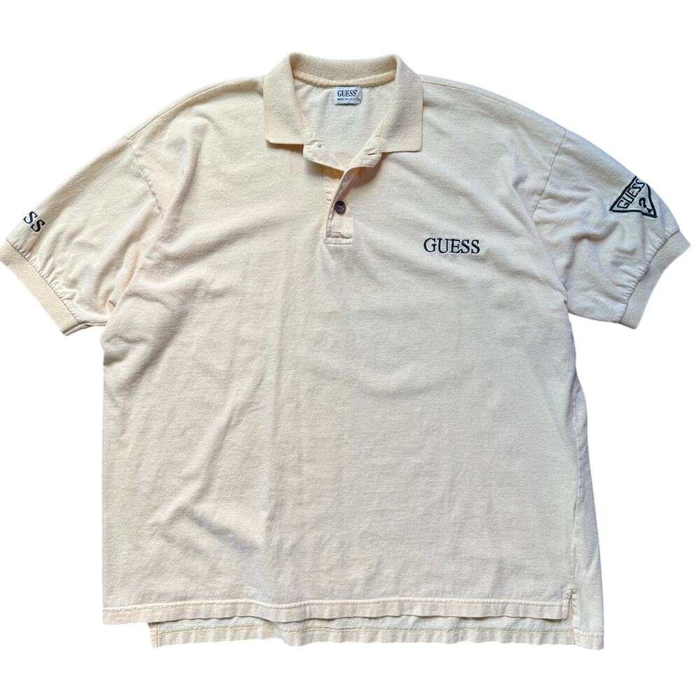 Vintage Guess Polo Shirt Made in USA Butter Yellow Logo Embroidered Men’s L